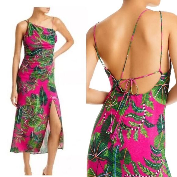 NWT Farm Rio Women’s Pink Leaves Midi Dress - Size Large - Picture 1 of 13